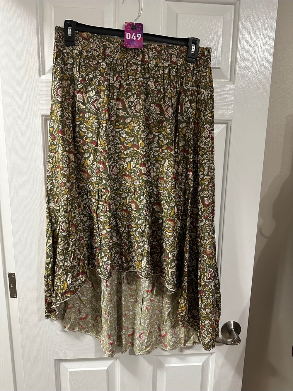 Kate & Mallory Olive Floral High-Low Skirt with Red and Cream Accents